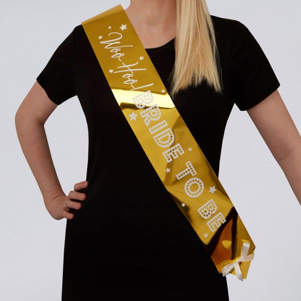 Schärpe - Woo Hoo! Bride to be - Gold/Weiß