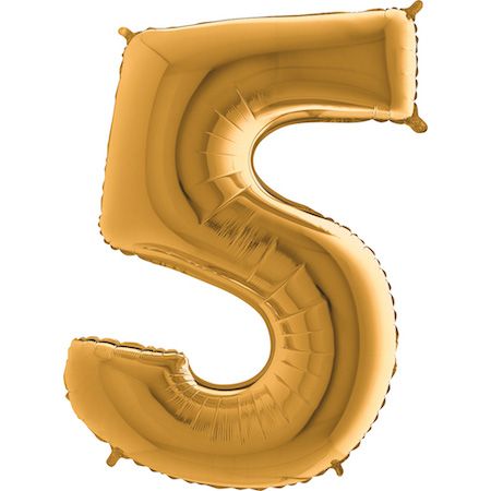 Folienballon - Zahl - 5 - Gold - 102cm