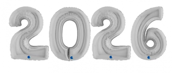 Folienballons - Silvester 2026 - Silber Schriftzug - 102cm