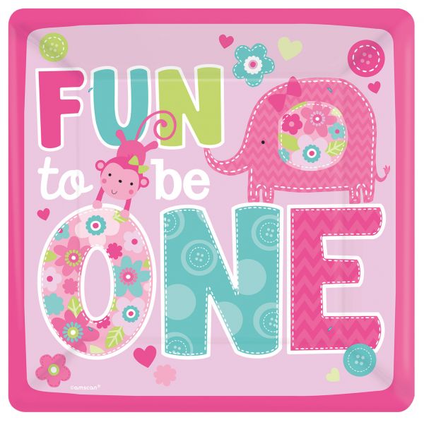 Teller - Papier - 1st Birthday/Erster Geburtstag - Fun to be One - Rosa - 26cm - 8 Stück