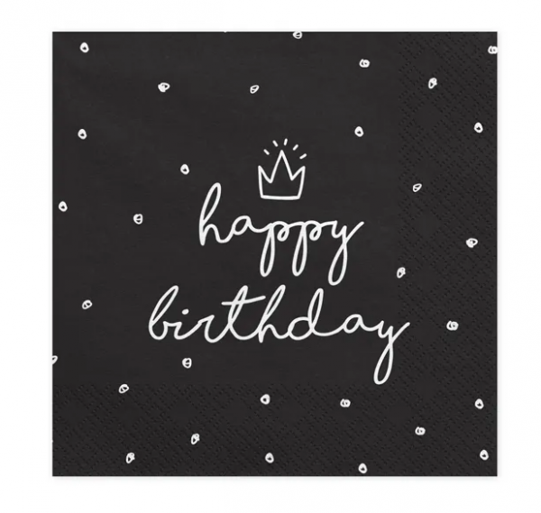 Servietten - Happy Birthday - Schwarz - 33x33cm - 20Stück