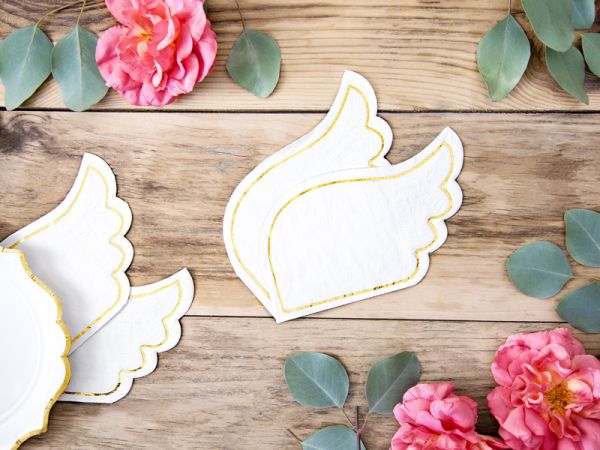 Servietten - Flügel - Weiß/Gold - 16cm - 20 Stück