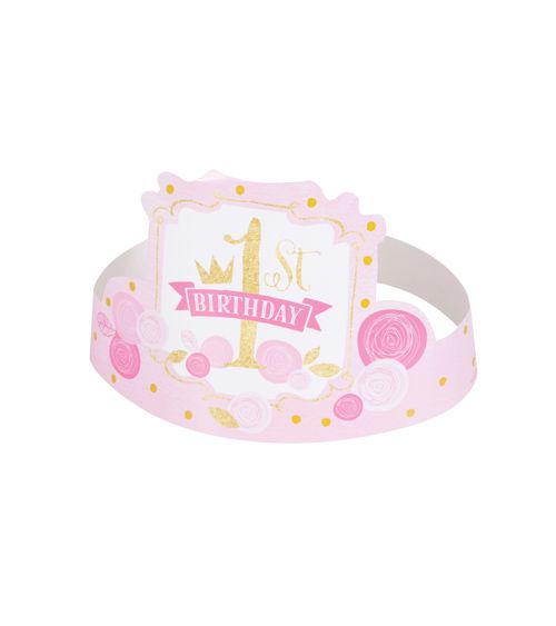Partyhüte - 1. Geburtstag - Rosa/Gold - 6 Stück