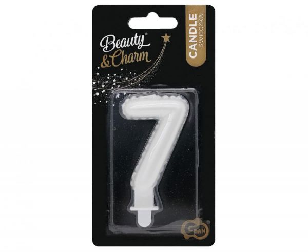 Kerze - Zahl - 7 - Weiß Pearl - 7cm