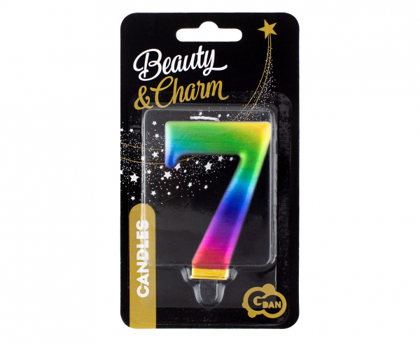 Kerze - Zahl - 7 - Rainbow - 8cm