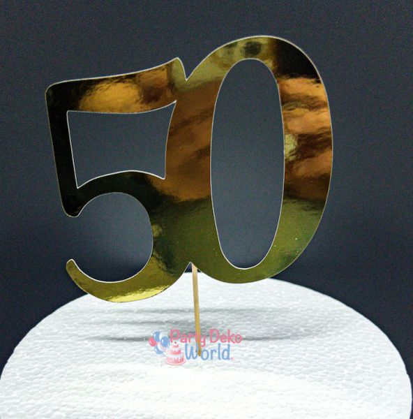 Caketopper - Papier - Gold - Zahl 50 - 13 x 10 cm