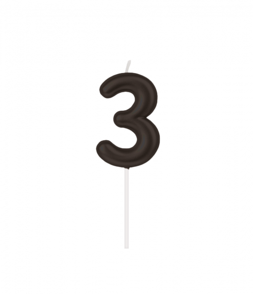 Kerze - Zahl - 3 - Schwarz - 6cm