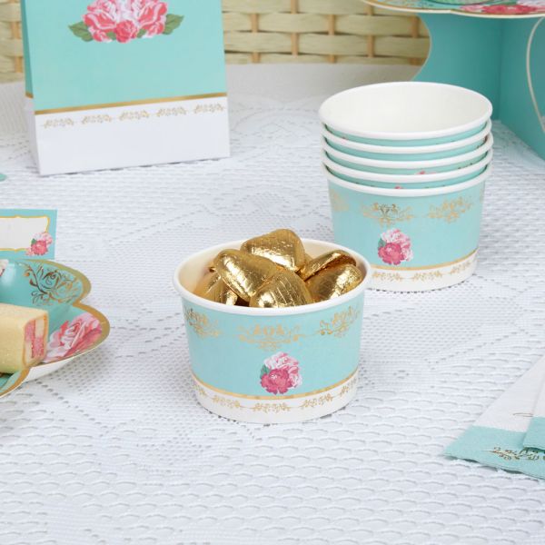 Becher - Papier - Süßigkeiten - Vintage Eternal Rose - Mint - 7.3cm - 8 Stück