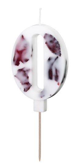 Kerze - Zahl - 0 - Weiß mit Blütenblättern - 8cm