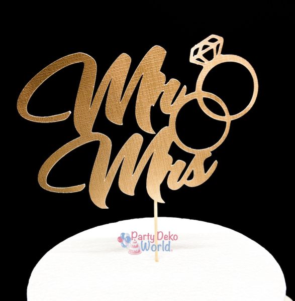 Caketopper - Papier - Rosegold - Mr Mrs Ring - 17 x 14 cm