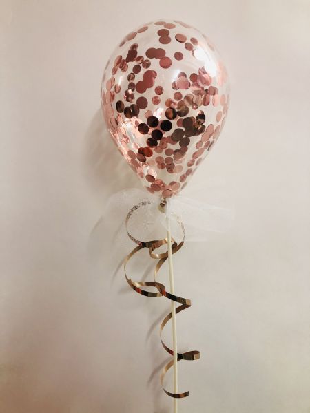 Konfetti Ballon Roségold mit Stäbchen 12cm Ø