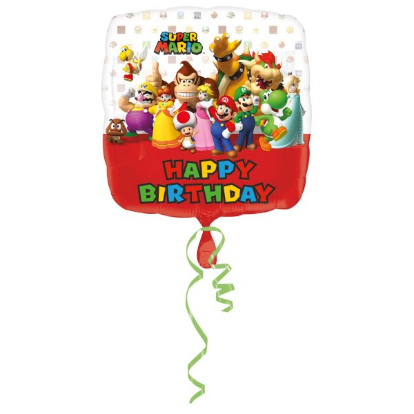 Folienballon - Super Mario - Happy Birthday - Eckig - 43cm