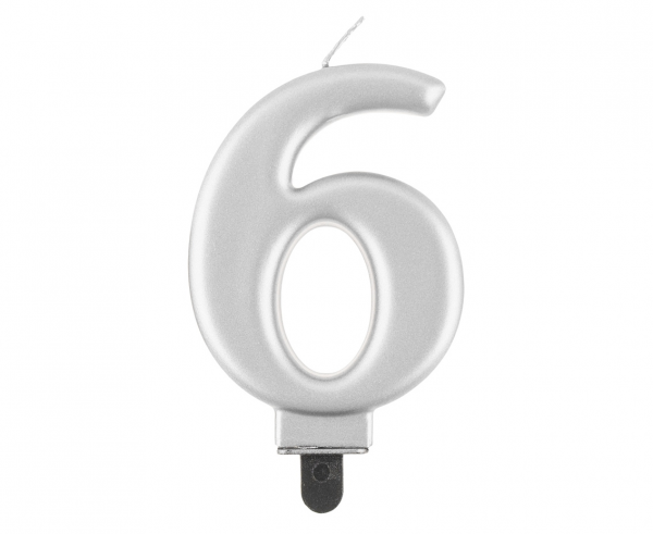 Kerze - Zahl - 6 - Silber - 8cm