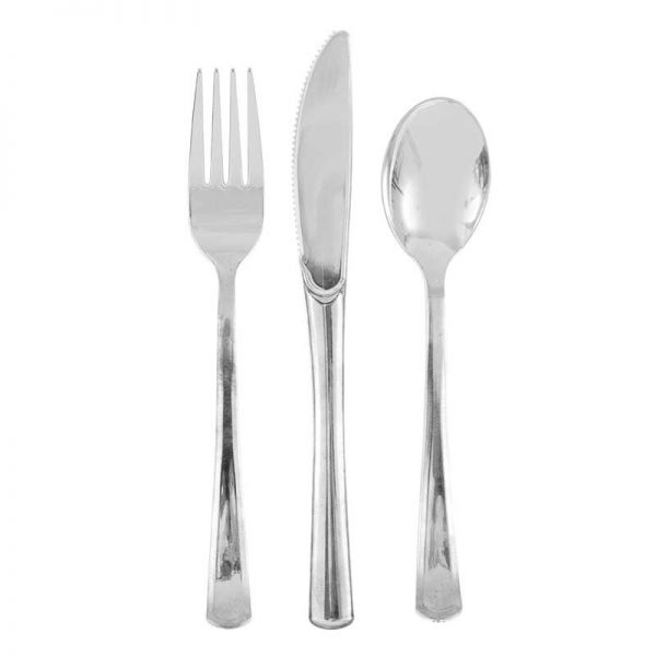 Besteck - Plastik - Set - Silber - 18 Teilig