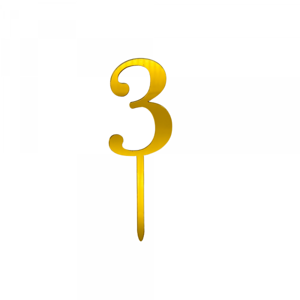 Cake Topper - Zahl 3 - Acryl - Gold - 11cm