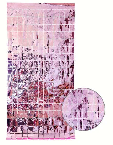 Lametta Vorhang - Viereckige Pailletten - Rosa 2x1m