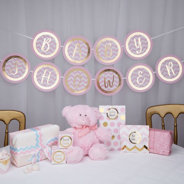 Banner/Girlande - Baby Shower - Rosa/Gold - 2.5m