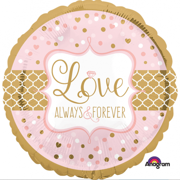 Folienballon - Hochzeit/Wedding - Love Always & Forever - Rosa/Gold - Herz - 43cm