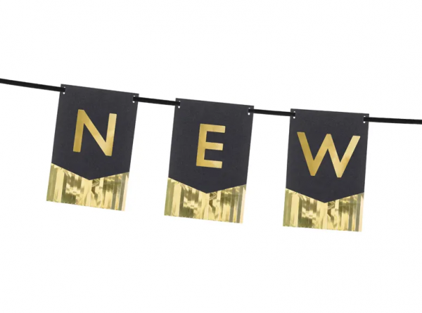Banner/Girlande - Happy New Year - Schwarz/Gold - 135x16.5cm