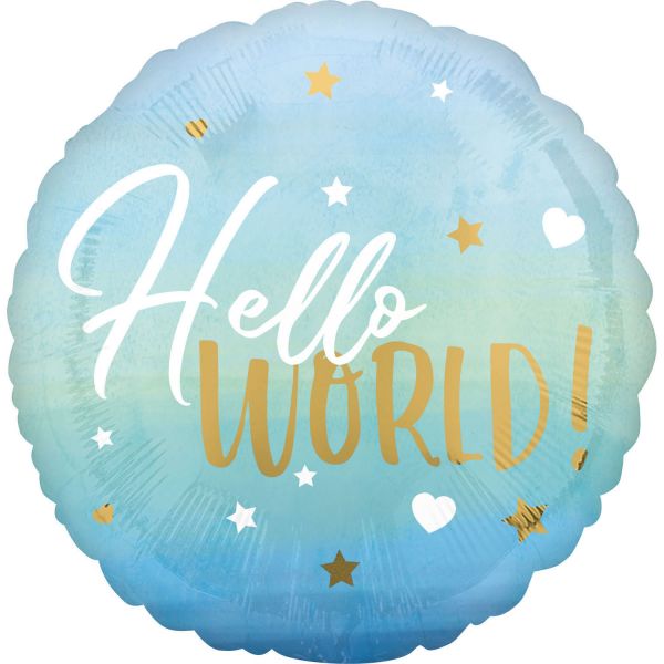 Folienballon - Babyshower/Geburt - Hello World - Blau - 43cm