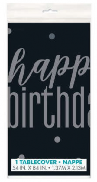 Tischdecke - Plastik - Happy Birthday - Schwarz - 137x213cm