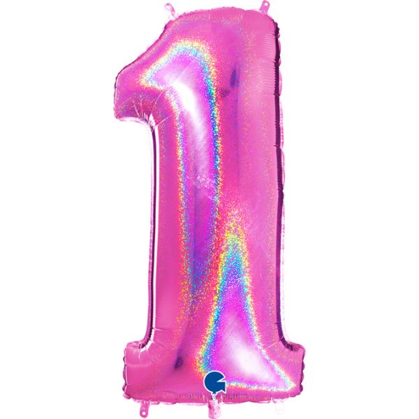 Folienballon - Zahl - 1 - Fuchsia Glitter - 102cm