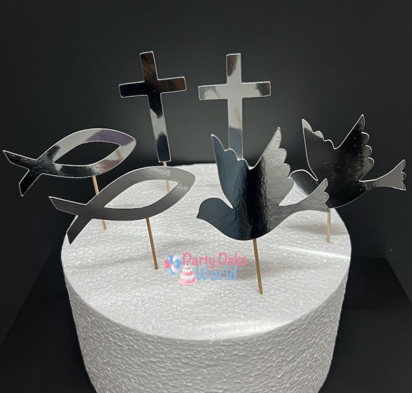Caketopper - Papier - Silber - Kommunios Set - 6 Stück