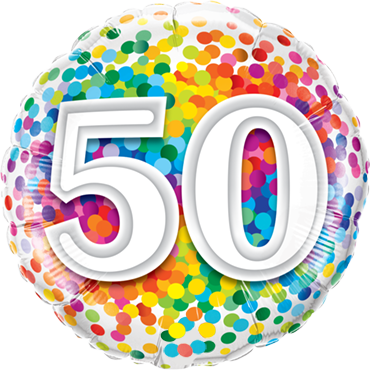 Folienballon - Geburtstag - 50 - Bunt konfetti - Rund - 46cm