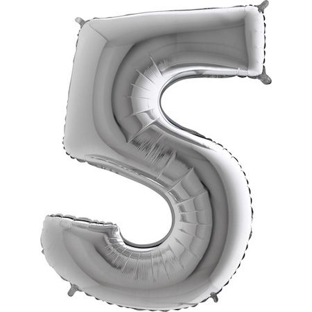 Folienballon - Zahl - 5 - Silber - 102cm