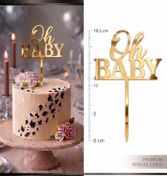 Topper - Oh Baby - Acryl - Silber Spiegel - 18,5 x 11cm