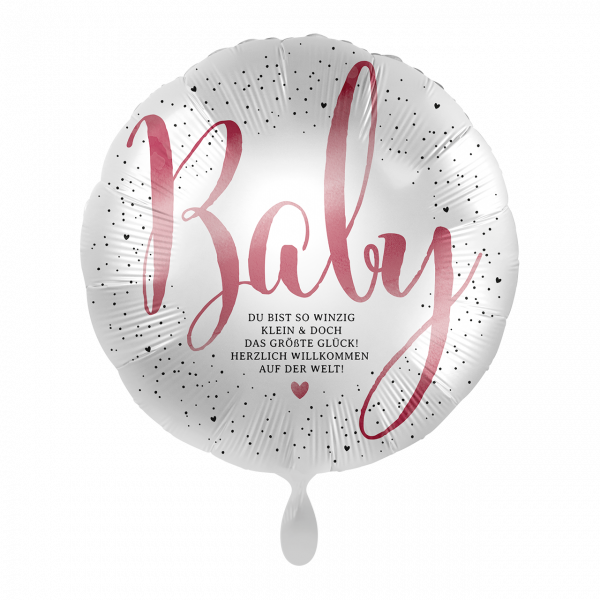 Folienballon-Baby-HERZLICH WILLKOMMEN-rosa -Ø 43cm