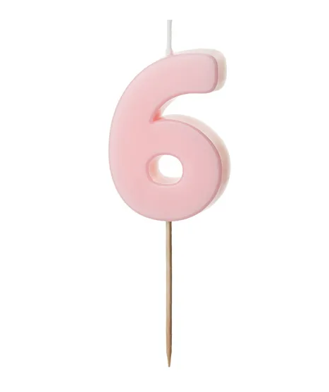 Kerze - Zahl - 6 - Rosa - 5.5cm