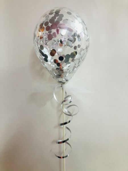 Konfetti Ballon Silber mit Stäbchen 12cm Ø