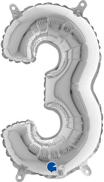 Folienballon - Zahl - 3 - Silber - 36cm