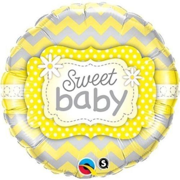 Folienballon - Babyshower/Geburt - Sweet Baby - Gelb/Silber - Rund - 46cm