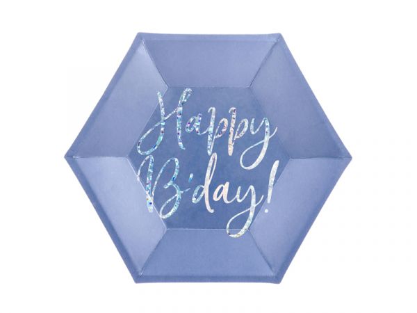 Teller - Papier - Happy Birthday - Navy blue/Silber Glitzer - 20cm - 6 Stück