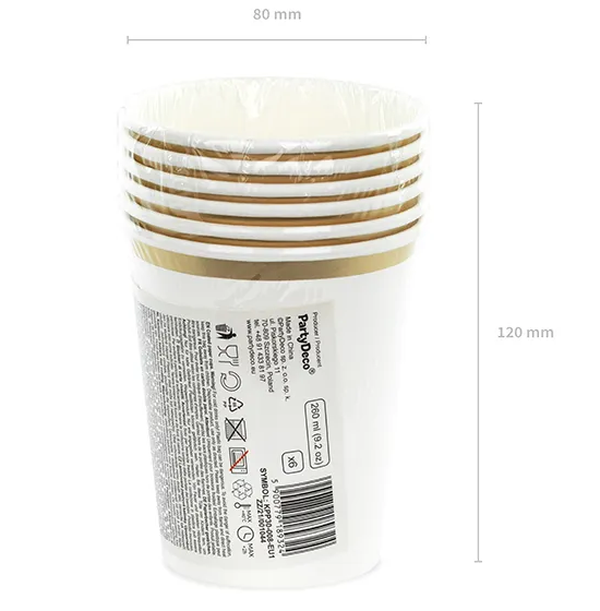 Becher - Papier - Weiß/Gold - 260ml - 6 Stück