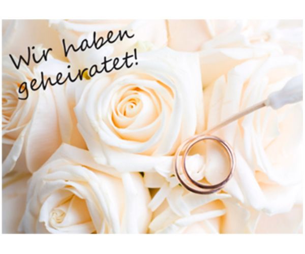 Ballonweitflugkarten "Wir haben geheiratet" mit weißen Rosen 50 Stück