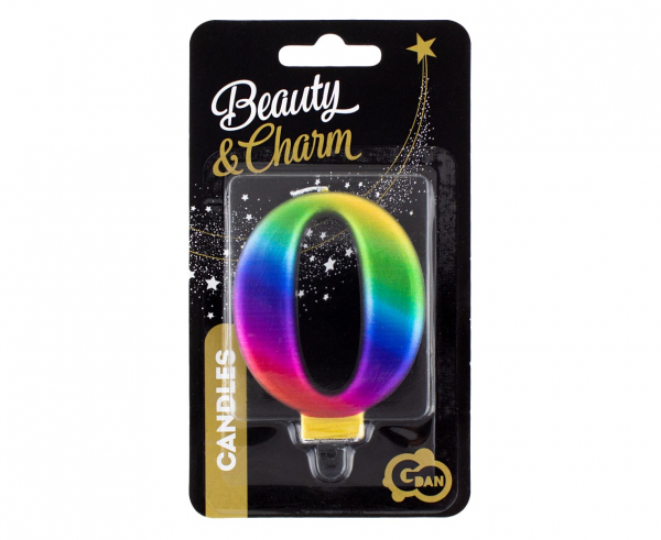 Kerze - Zahl - 0 - Rainbow - 8cm