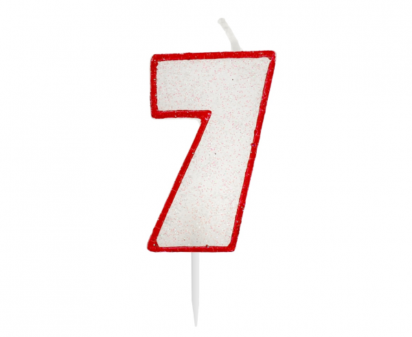 Kerze - Zahl - 7 - Rot/Weiß - 6 cm
