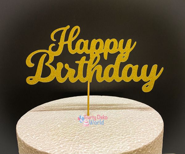Caketopper - Papier - Gold Glitzer - Geburtstag - Happy Birthday - 19,5 x 10 cm