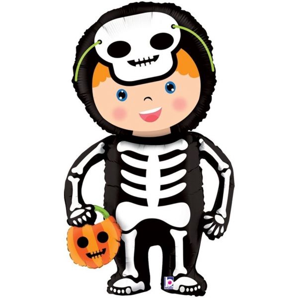 Folienballon - Halloween - Junge in Skelett Kostüm - 102cm