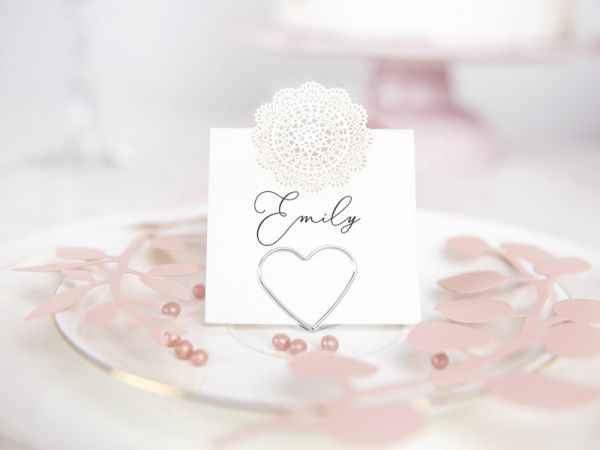 Tischkartenhalter - Herzen - Silber - 10 Stück