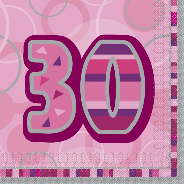 Servietten - 30. Geburtstag - Pink - 33x33cm - 16 Stück