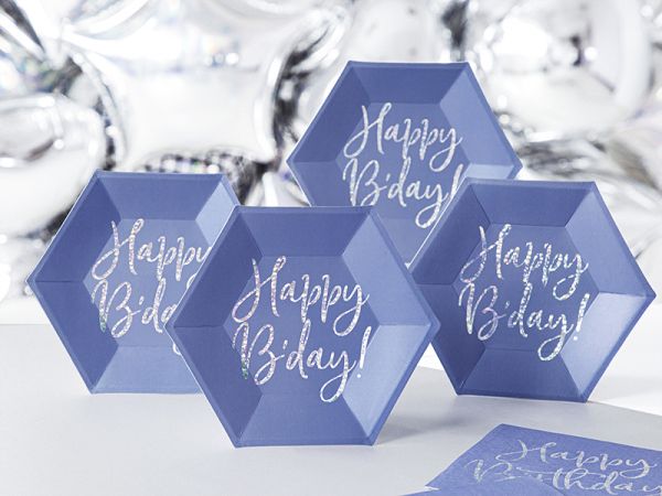 Teller - Papier - Happy Birthday - Navy blue/Silber Glitzer - 20cm - 6 Stück