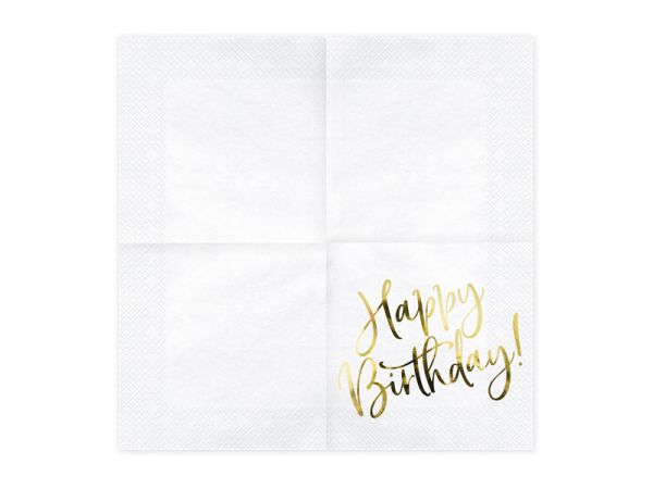 Servietten - Happy Birthday - Weiß/Gold metallisch - 33x33cm - 20Stück