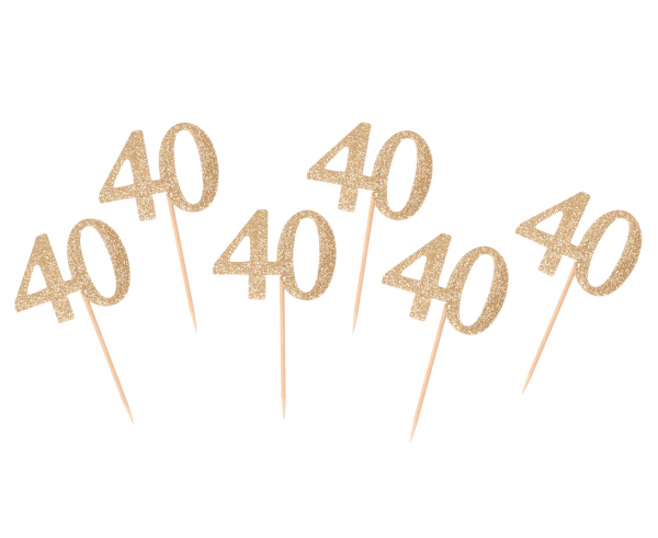 Cupcake/Muffin Topper - Zahl 40 - gold Glitzer - 6Stück 10cm