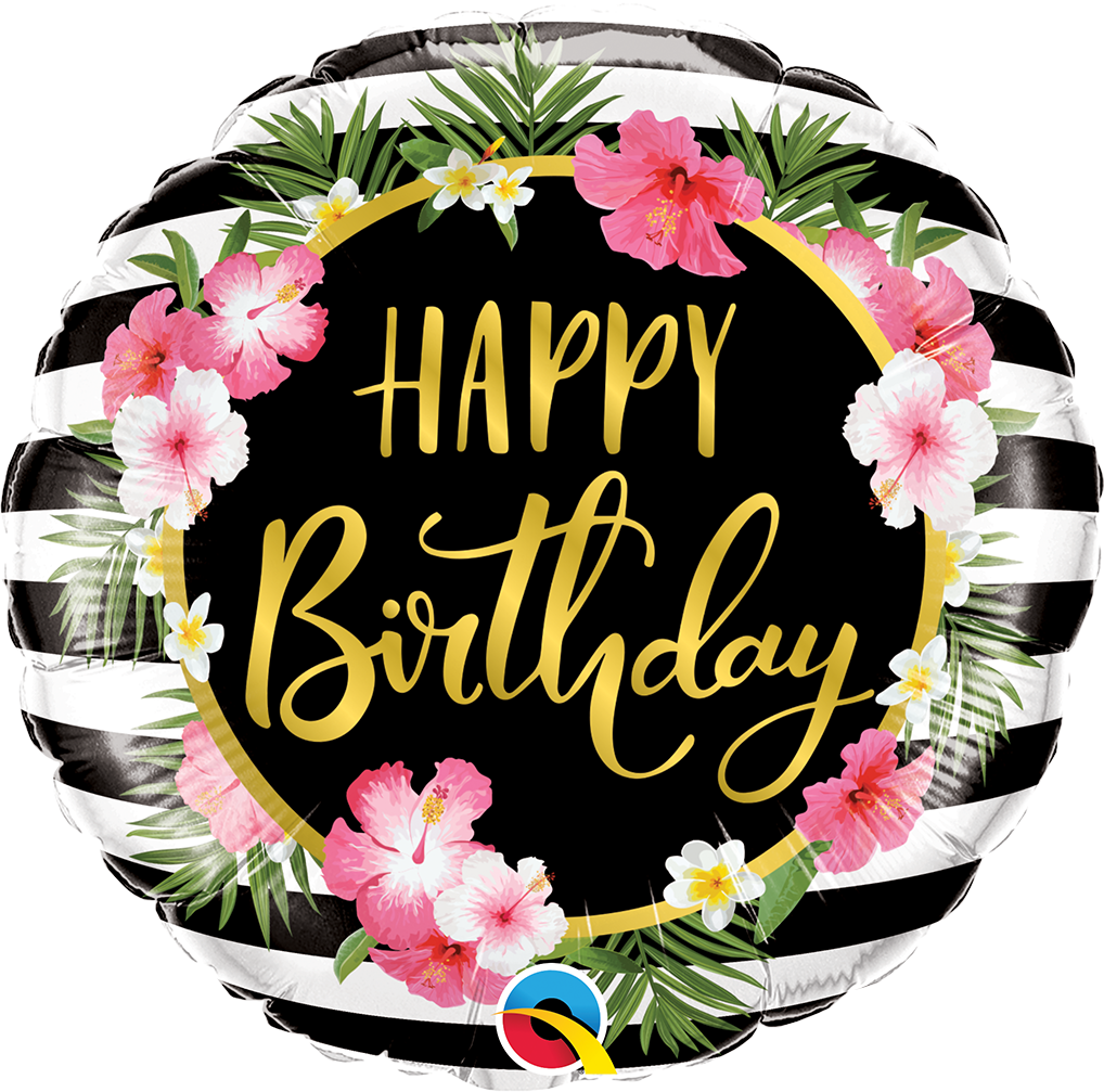 Folienballon - Geburtstag - Happy Birthday - Hawaii Blumen - Rund ...