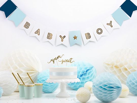 Banner/Girlande - Baby Boy - Weiß/Gold/Blau - 1.60m