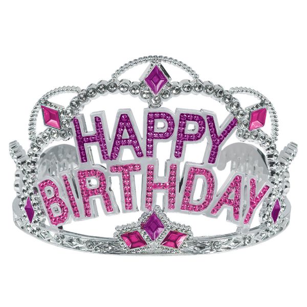 Happy Birthday Krone Silber/Pink Partyhüte / Kronen Partyzubehör Party Deko World